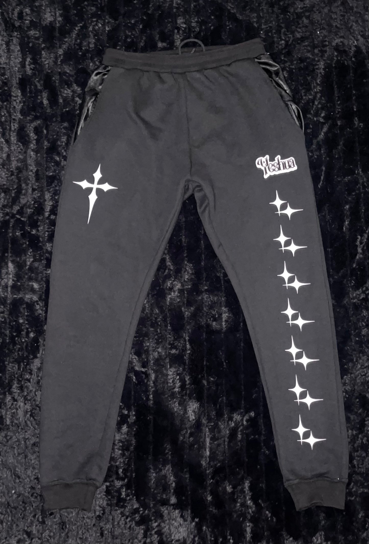 Yeshua Black Satin-Sweatpants