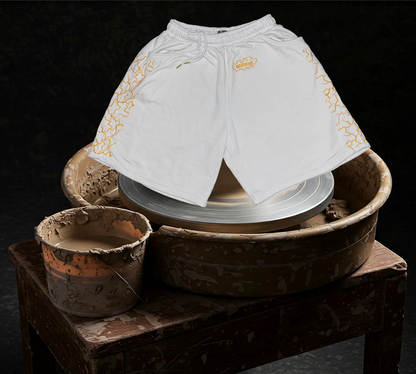 Oversized White Kintsugi Shorts