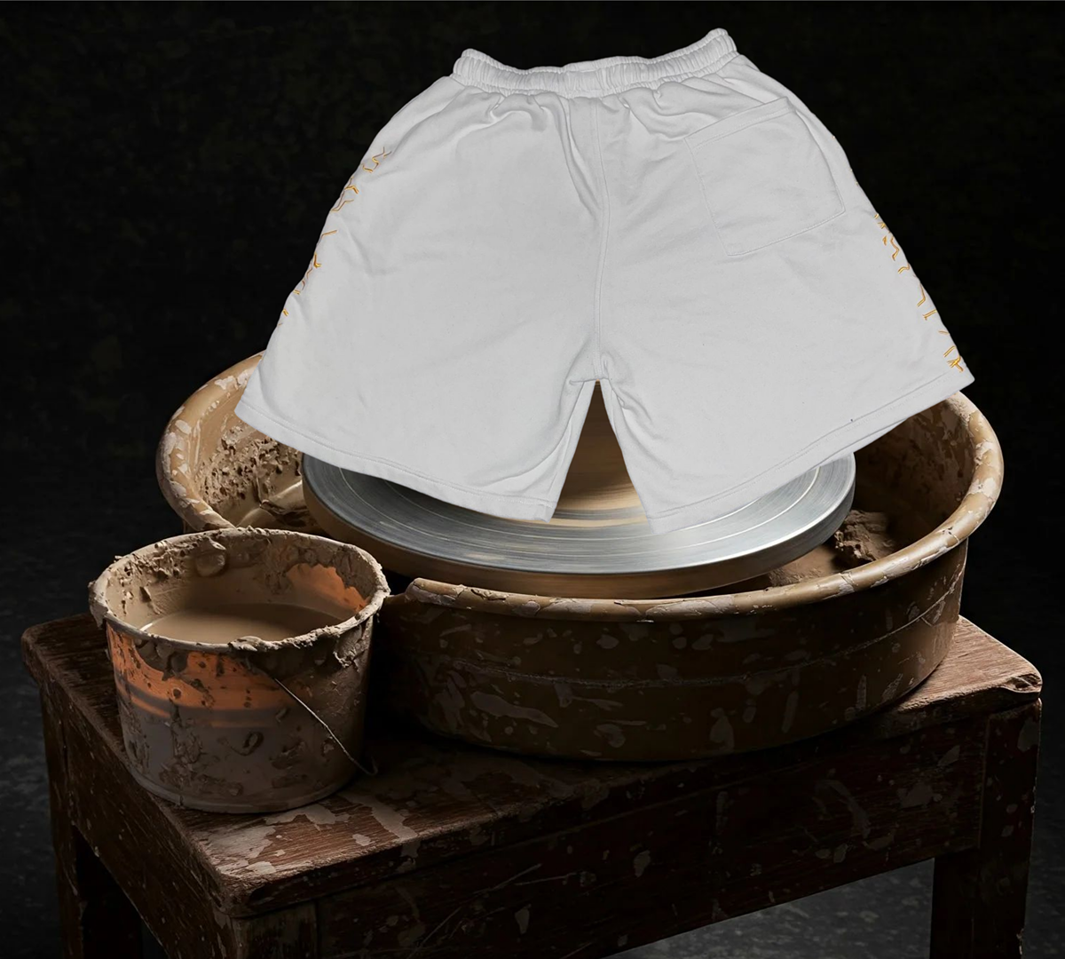 Oversized White Kintsugi Shorts