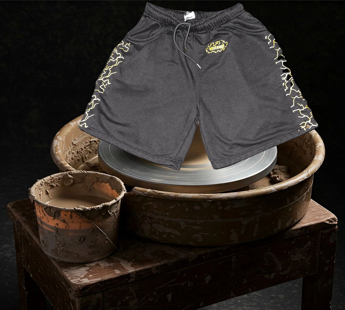 Oversized Black Kintsugi Shorts